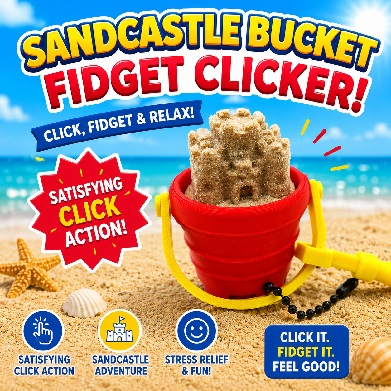 Sandcastle Bucket Fidget Clicker keychain